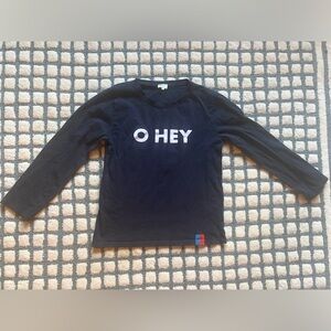 KULE Navy kids Long Sleeve Tee with 'O HEY' Graphic